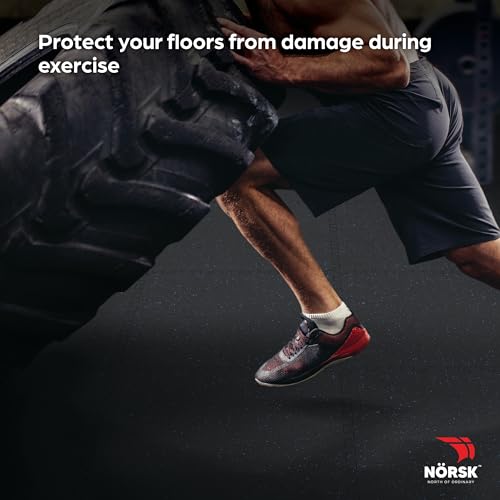 Dual-Surface Gym Exercise Mats 1/2" Thick EVA Interlocking Foam Tiles with Rubber-Tec Top Layer, Perfect Gym Flooring for Home Gym, 4 Tiles & 8 Trim Pieces
