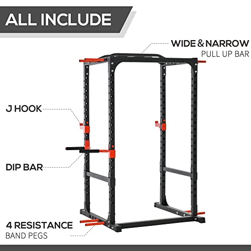 Soozier Adjustable Power Tower Dip Station Pull Up Bar Squat Rack Power Cage At Home Workout Equipment, Upper Body Strength Training Equipment, Black