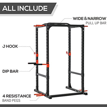 Soozier Adjustable Power Tower Dip Station Pull Up Bar Squat Rack Power Cage At Home Workout Equipment, Upper Body Strength Training Equipment, Black