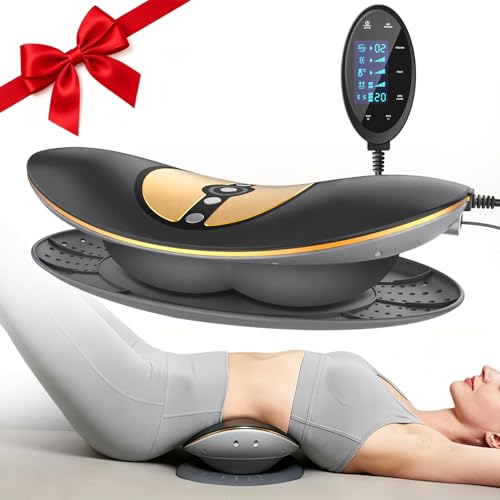 Zenopax 4-in-1 Electric Lumbar Traction Device - Adjustable Lower Back Massager for Pain Relief Deep Tissue with Heat, Vibration, Electrotherapy, Home Lumbar Decompression ＆ Sciatica Relief(Golden)