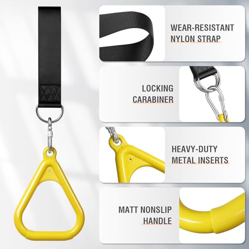 LadyRosian Trapeze Bar Swing Monkey Bars Hanging Ninja Rings Warrior Slackline Obstacle Course Kits for Kid Playground Equipment Accessories (Yellow)