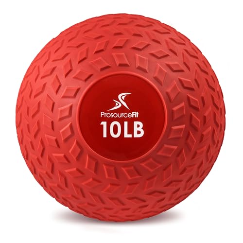 ProsourceFit Slam Medicine Balls 5, 10, 15, 20, 25, 30, 50lbs Smooth and Tread Textured Grip Dead Weight Balls for Strength and Conditioning Exercises, Cardio and Core Workouts - color: Red, size: 10 LB