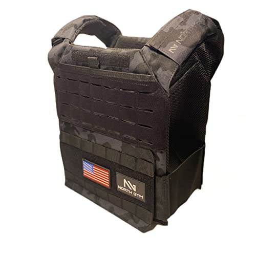 Northgym Adjustable Weighted Vest/Incl. 3D Weight Plates in 14lbs / 20lbs/ 30lbs/ 42.5lbs - Optimized Weight Distribution and with Curved Plates for Running, Functional Training and Working Out - style: Black Camo vest only