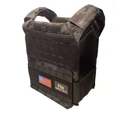 Northgym Adjustable Weighted Vest/Incl. 3D Weight Plates in 14lbs / 20lbs/ 30lbs/ 42.5lbs - Optimized Weight Distribution and with Curved Plates for Running, Functional Training and Working Out - style: Black Camo 40lbs