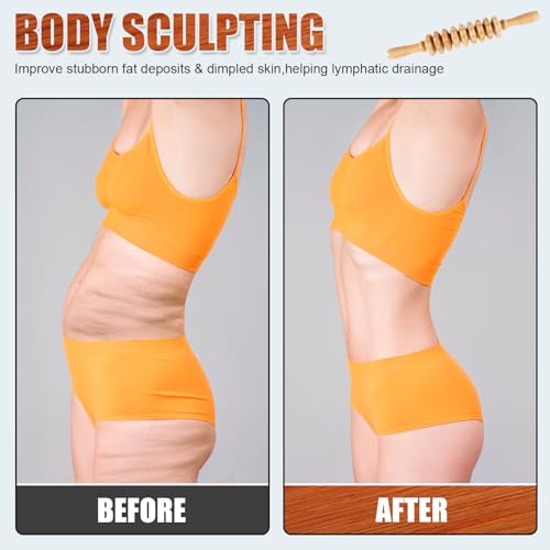 Wood Therapy Massage Tools,Wooden Massager Stick Roller Lymphatic Drainage Tool,Maderoterapia Kit Self Massage Roller Tool for Cellulite Reduction,Muscle Tension and Body Shaping,Contouring