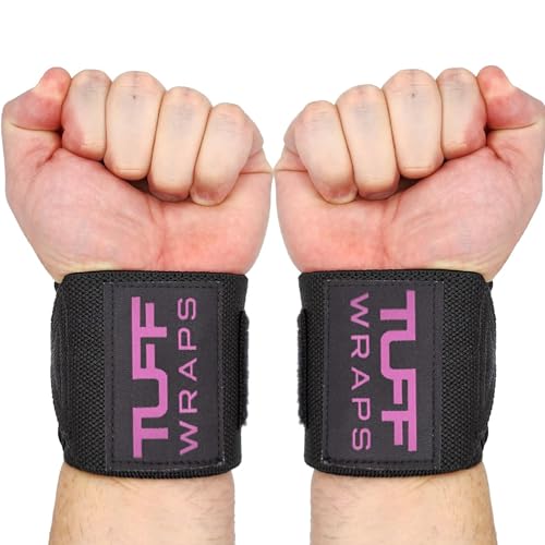 TuffWraps 16" Wrist Wraps: No Thumb Loops, Quality Gym Wrist Wraps for Weightlifting, Bench Press, Powerlifting, and Cross-Training—Try The Belt Loop Tightening System - color: Black/Pink