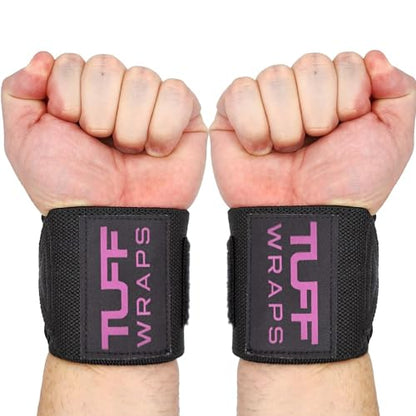 TuffWraps 16" Wrist Wraps: No Thumb Loops, Quality Gym Wrist Wraps for Weightlifting, Bench Press, Powerlifting, and Cross-Training—Try The Belt Loop Tightening System - color: Black/Pink