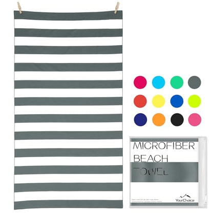 Your Choice Microfiber Beach Towel Sand-Free Quick Dry (67"x35"/60"x30") - color: A-gray Stripes, size: Large(60x30")