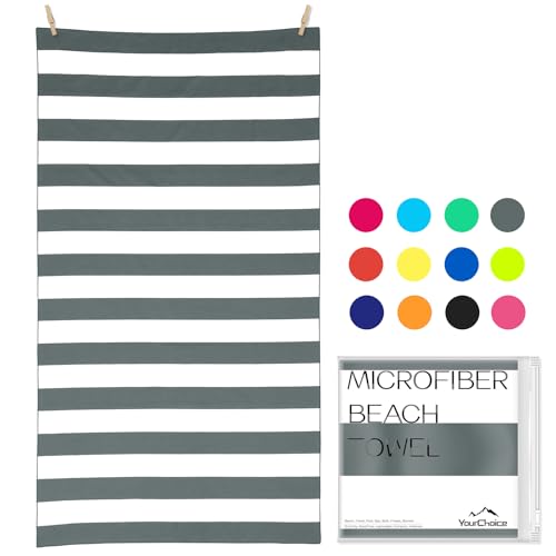 Your Choice Microfiber Beach Towel Sand-Free Quick Dry (67"x35"/60"x30") - color: A-gray Stripes, size: Large(60x30")