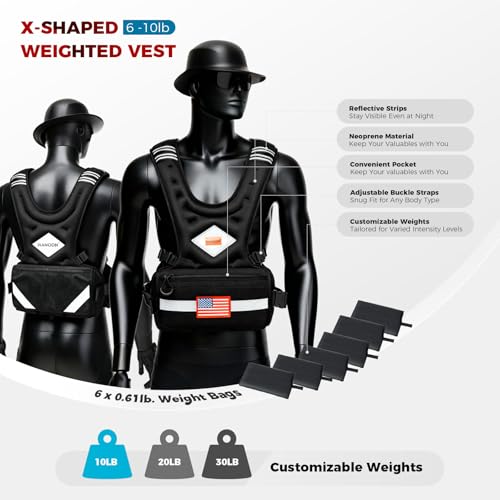 Weighted Vest Woman & Men, 6-10lb/8-20lb/8-30lb Adjustable weighted Vest With Pockets & Reflective Strips for Walking, Running, Hiking,Rucking, Workout, Strength Training - size: 6-10LB