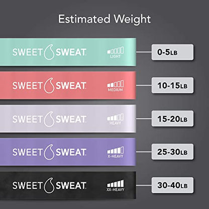 Sweet Sweat Mini Loop Resistance Bands - Set of 5 | Exercise Hip Booty Bands for Squats, Lunges, Physical Therapy, Yoga, Pilates, Rehab & Home or Gym Workouts