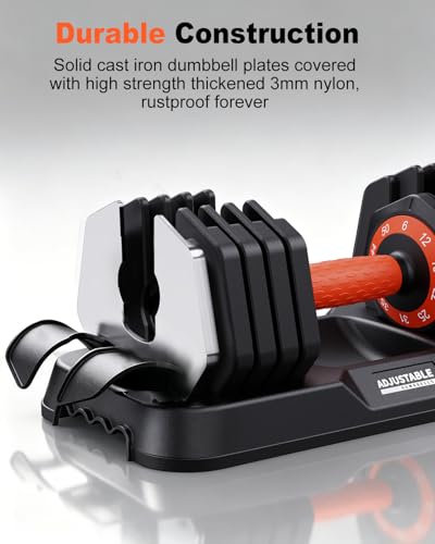 Adjustable Dumbbell Set 50 lbs, 10-in-1 Bi-Directional Adjustable Dumbbells,1 Hand Quick-Dial, No-Roll Dumbbell Set with Storage Tray, Strength Training HIIT for Home Gym
