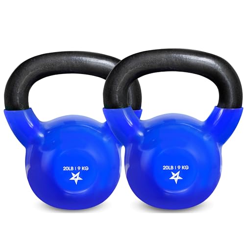 Yes4All Kettlebell, 5-100 LB Vinyl Coated Cast Iron Strength Training Kettlebells for Home Gym Exercises, Fitness, Full Body Workout Equipment, Push Ups, and Grip Strength - color: D. 20LB - Dark Blue, style: Vinyl Coated - Pair