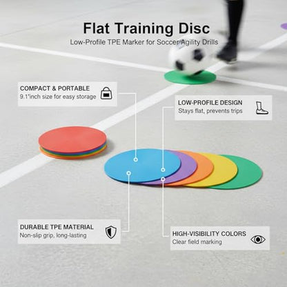Flat Training Disc, Low-Profile TPE Marker for Soccer Agility Drills and Field Marking, 9.1 x 9.1 Inches (1 PC)
