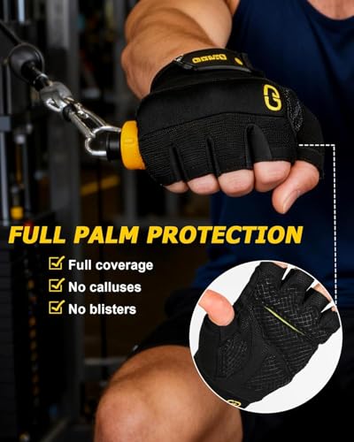 Workout Gloves for Men & Women - Fingerless Padded Weight Lifting Gloves with Non-Slip Grip & Short Wrist Design, Gym Glove for Training, Exercise, Cycling, and Fitness