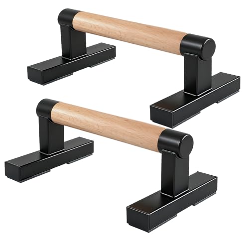 1 Pair Wooden Parallettes Push Up Bars for Men, Strength Training Pushup Stands Handles for Home Calisthenics, Fitness, Floor Workouts Bars Solid Wood with Metal Bracket - Support 600 lbs - size: 12 inch