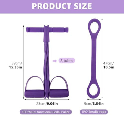 21 Fitness Resistance Bands-6 Tube Pedal Ankle Puller, Multifunction Tension Rope, Pedal Resistance Band with Handle Sit Up Exercise Equipment Home Gym Tummy Trainer for Men Women (Size:8 Tube)