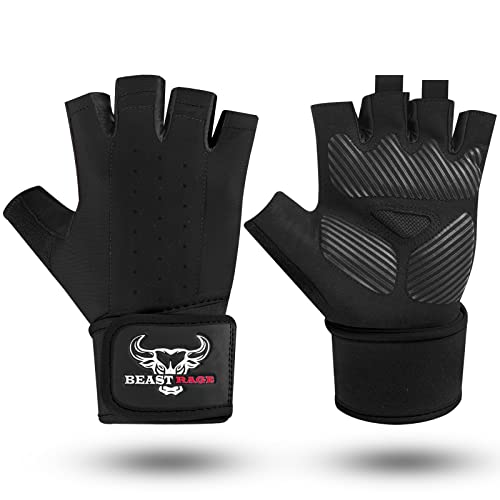 Padded Workout Gloves for Men, Long Wrist Straps Stabilize Adult Grip Weight Lifting Gloves with Powerlifting Support Gym, Exercise and Extra Pull ups Sturdy Palm - color: Black, size: Large