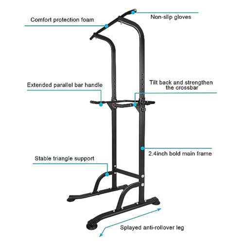 Power Tower Workout Dip Station Pull Up Bar, Height Adjustable Multi-Function Dip Stand for Home Gym, Strength Training Fitness Equipment