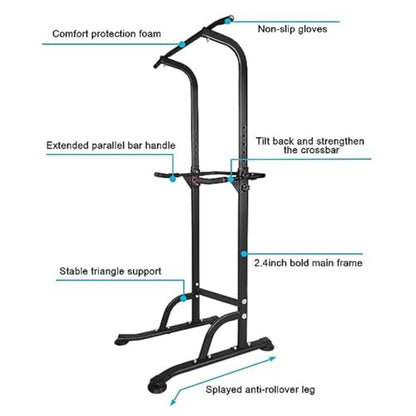Power Tower Workout Dip Station Pull Up Bar, Height Adjustable Multi-Function Dip Stand for Home Gym, Strength Training Fitness Equipment