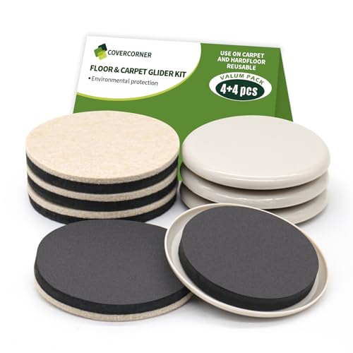 Furniture Sliders for Carpet and Hardwood, 8 PCS 3 1/2", Beige - size: Round 8 PCS 3 1/2'' Beige