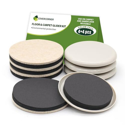 Furniture Sliders for Carpet and Hardwood, 8 PCS 3 1/2", Beige - size: Round 8 PCS 3 1/2'' Beige