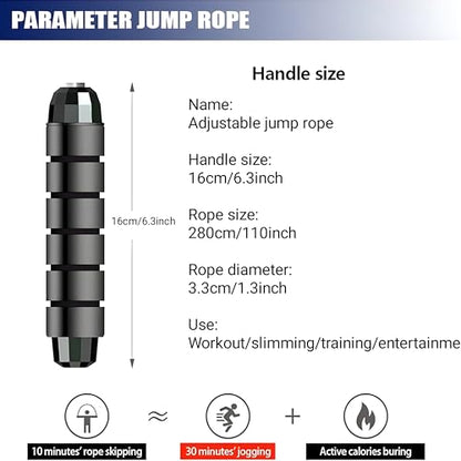 Jump Rope, Adjustable Jump Rope, Tangle-Free Rapid Speed with Ball Bearings for Men, Women and Kids, Home Exercise and Slim Body Weighted Speed Skipping Rope for Fitness at Home Gym Workout
