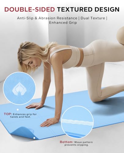 HAPBEAR Foldable Yoga Mat - 72"x24"x0.24" (6mm), Non-Slip TPE Exercise Mat - color: Blue