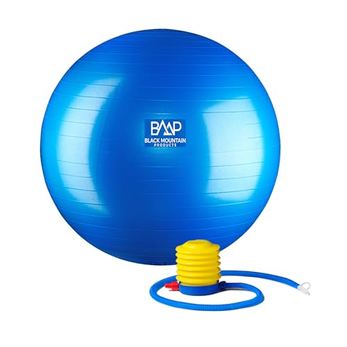 Black Mountain Products Professional Grade Exercise Stability Yoga Ball, Foot Pump, Ball Plug, Plug Puller, 2000 Pounds Static Weight Capacity Antiburst