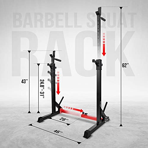 Yes4All Squat Rack for Home Gym, Adjustable Barbell Stand Rack, Multi-Function Weight Lifting, Dip Bar Station, Bench Press Rack Stand, Weight Plate Storage - Capacity Up to 600LBS - color: Squat Rack - 500 lbs