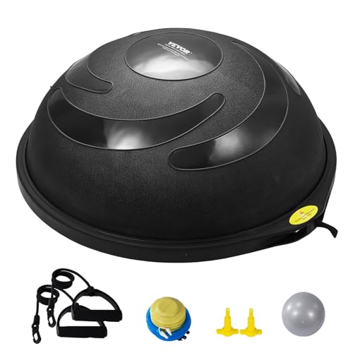 VEVOR Half Exercise Ball Trainer, 23/26 inch Balance Ball Trainer, 1500lbs Capacity Stability Ball, Yoga Ball with Resistance Bands & Foot Pump, Strength Fitness Ball for Home Gym Full Body Workout - color: 26" Waterflow Black