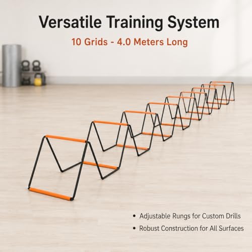 4m Folding Agility Ladder, Steel Wire Soccer Training Equipment for Speed, Athletes & ES, with Storage Bag
