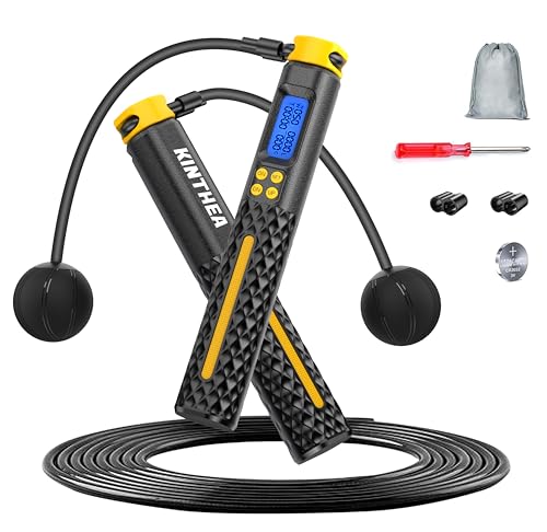 KINTHEA 2 in 1 Smart Jump Rope with Counter and LED Display, Cordless Jumping Rope with Counter for Women, Men, All Age, Adjustable Skipping Rope for Cardio Fitness in Limited Home Space & Outdoor - color: Black