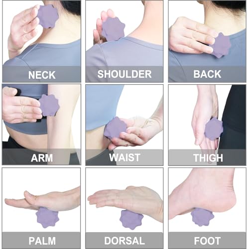 Small Spiky Massage Ball Trigger Point Massage Tool. Solid Bumpy Massager Balls for Deep Tissue Myofascial Release Hand Foot Plantar Fasciitis Pain Relief Knots Acupoint Yoga Fitness 2.2×2.1″(Purple) - color: Purple