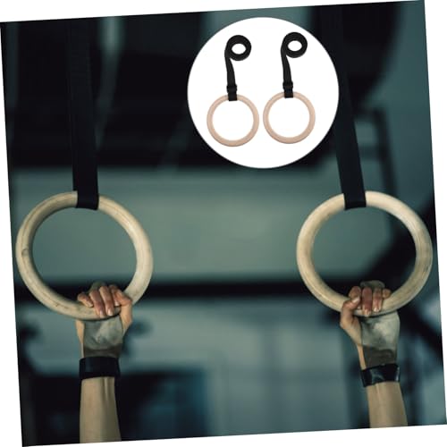 Toyvian Wooden Gymnastic Rings with Adjustable Straps for Indoor Strength Training Durable Bodyweight Exercise Equipment for Home Workouts Portable Workout Gear for Pull Ups and Dips