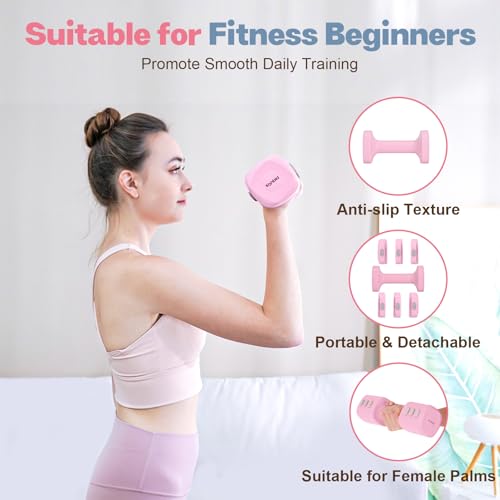 kisnbld Adjustable Dumbbell Set of 2, 4 in 1 Free Weights Dumbbells Set for Women with Fast Adjustment, Each 2lb 3lb 4lb 5lb Hand Weights Set for Home Gym & Outdoor Exercise Training - color: Pink, style: Pair