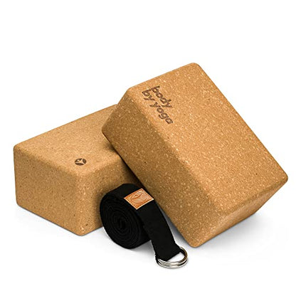 Cork Yoga Blocks 2 Pack – High Density Non Slip with Select Cork Grain for Chip-Resistant Durability | Extra Thick 4” for Support & Stability | Natural, Smooth, and Crumble Free | Body By Yoga