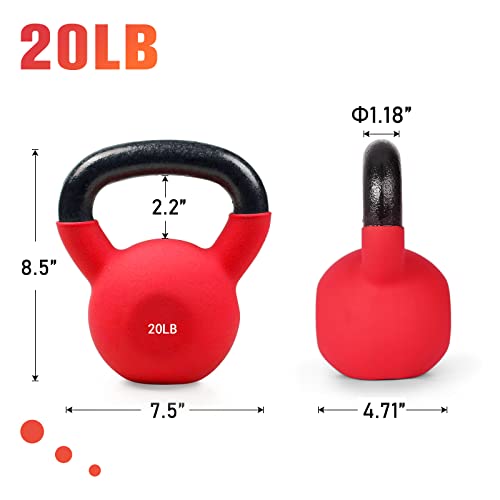 RitFit Neoprene Coated Kettlebell Weight Set, Solid Cast Iron - color: 20LB(Red)