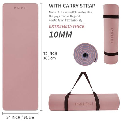 PAIDU Yoga Mat Non Slip Anti-tear,extra thick-2/5 inch（10MM）High Resiliency Professional POE Yoga Mats for Women Men Kids,72"x24"inch,Workout, Yoga, Pilates and Floor Exercise, with Carrier Strap