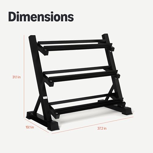 Amazon Basics 3-Tier Adjustable Dumbbell Weight Rack, Sturdy Steel Stand Only, Black