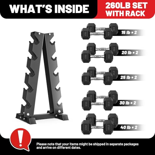 Hex Dumbbell Sets with Rack, 85-560lb Dumbbell Weight Set & Storage Rack - size: 260lb (15, 20, 25, 30, 40lb)x2& Rack
