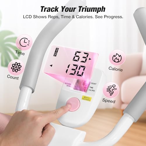 Ab Machine, Ab Workout Equipment, Adjustable Core & Ab Trainer Machine with Resistance Bands for Home Gym, Foldable, Knee Protection, Abdominal Exercise Equipment for Stomach Workout (Pink)