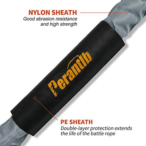 Poly Battle Rope with Cloth Sleeve -1.25/1.5/2 Inch Diameter 30' 40' 50' Lengths -Gym Muscle Toning Metabolic Workout Fitness, Battle Ropes for Home Gym - style: 2" x 30 ft Length