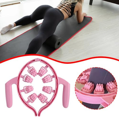 harayaa Roller 8 Wheel Leg Roller Portable Multifunctional Leg Clamp Fascia Massage Tool Manual for Arm, Neck, Home Office, Pink