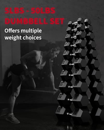 5-50 LB Hex Dumbbells Set of 2, Rubber Encased Cast Iron Dumbbells with Textured Carbon Steel Handle, Anti-Roll Hexagon Weight Pair for Home Gym Strength Training, Fitness Workouts for Men & Women - size: 40LBx2