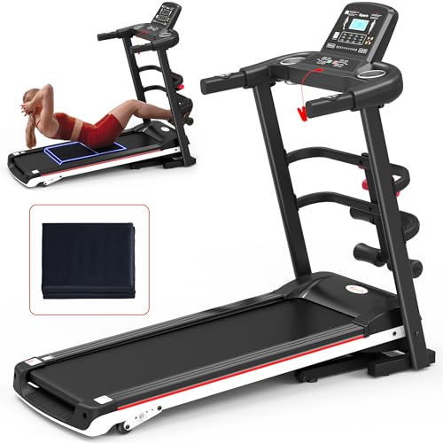 Foldable 16.5 Inch Cardio Fitness Portable Treadmill with Bluetooth Connectivity, LCD Display, and Tracking Apps for Home Gym Equipment, Black - color: Black Medium