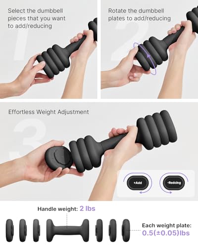 YOTTOY Adjustable Dumbbell Set of 2, 4-in-1 Hand Weights for Women at Home, Compact Free Weights Dumbbells Set with Soft Grip and Base, 2-5 lbs Each for Home Gym - color: Black