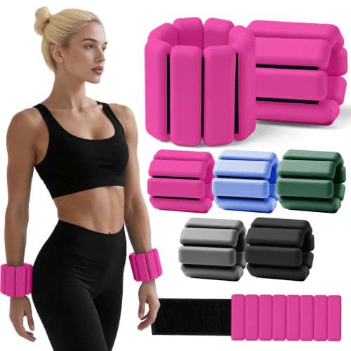 Weighted Bangles for Wrist and Ankle Weights for Women Each (Set of 2) | Workout Weights for Yoga, Pilates & Walking | Leg & Arm Weights Men - color: Rose, size: 1LB