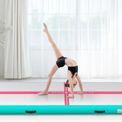 FINCOME Inflatable Gymnastics Mat Tumble Track Air Mats for Home with Pump - color: Green Red, size: 10ft*6.6ft*6inches(3m*2m*0.15m)