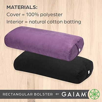 Gaiam Yoga Bolster Pillow, Soft Meditation Cushion for Yoga, Massage and Back Support, Breathable Cotton Fill, Zippered Microfiber Cover, Easy-Carry Handle, Machine Washable - color: Purple